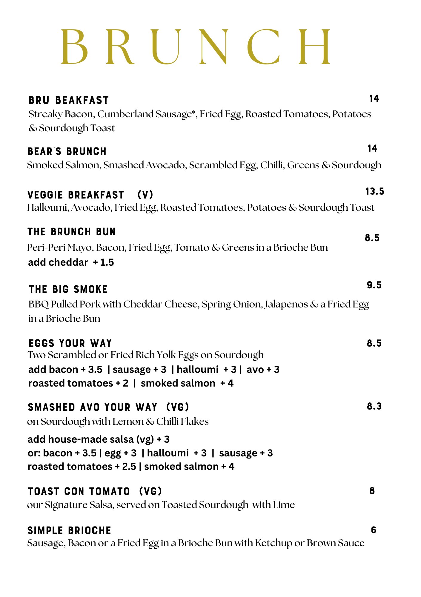Brunch Menu