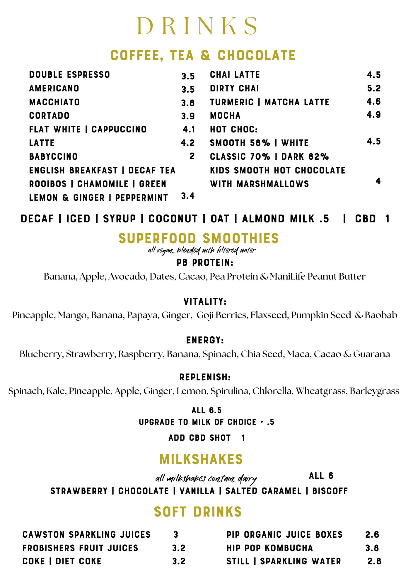 Drinks Menu